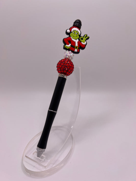 Santa green guy beaded pen