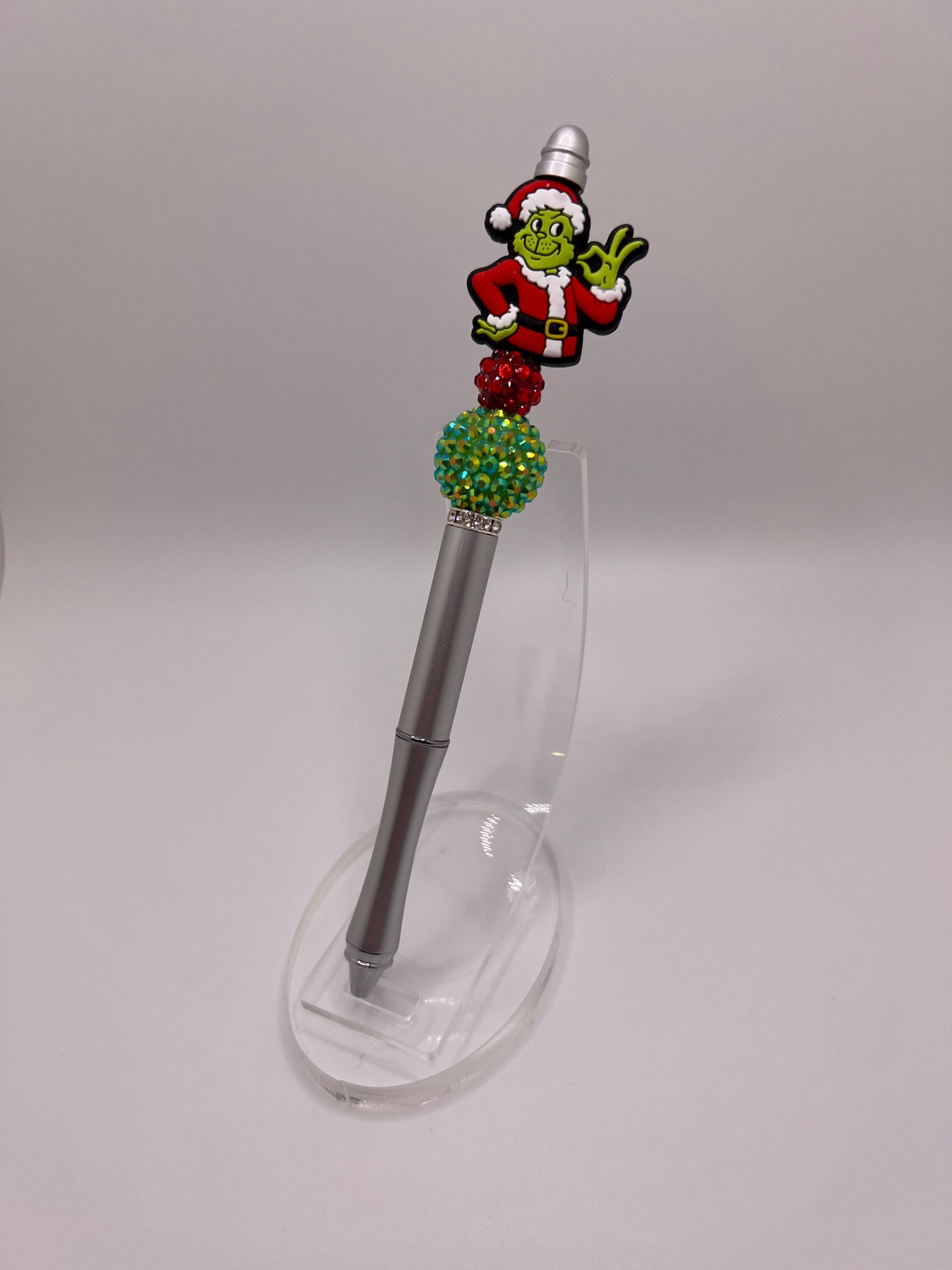 Santa green guy beaded pen